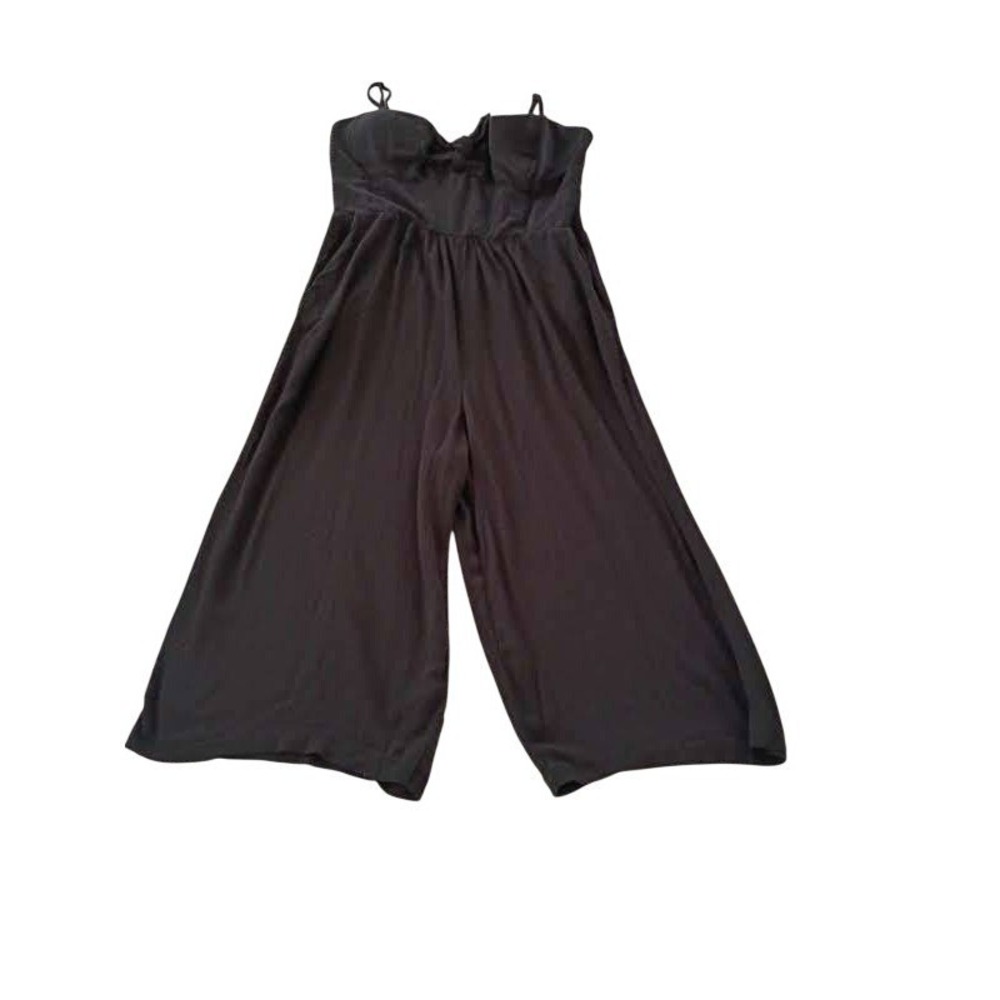 Lily Rose XL Black Wide Leg Jumpsuit Sweetheart Tie Front Smocked Coquette Curve - Picture 3 of 15